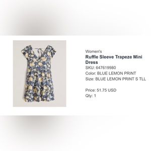 Abercrombie ruffle sleeve trapeze dress. Lemon print